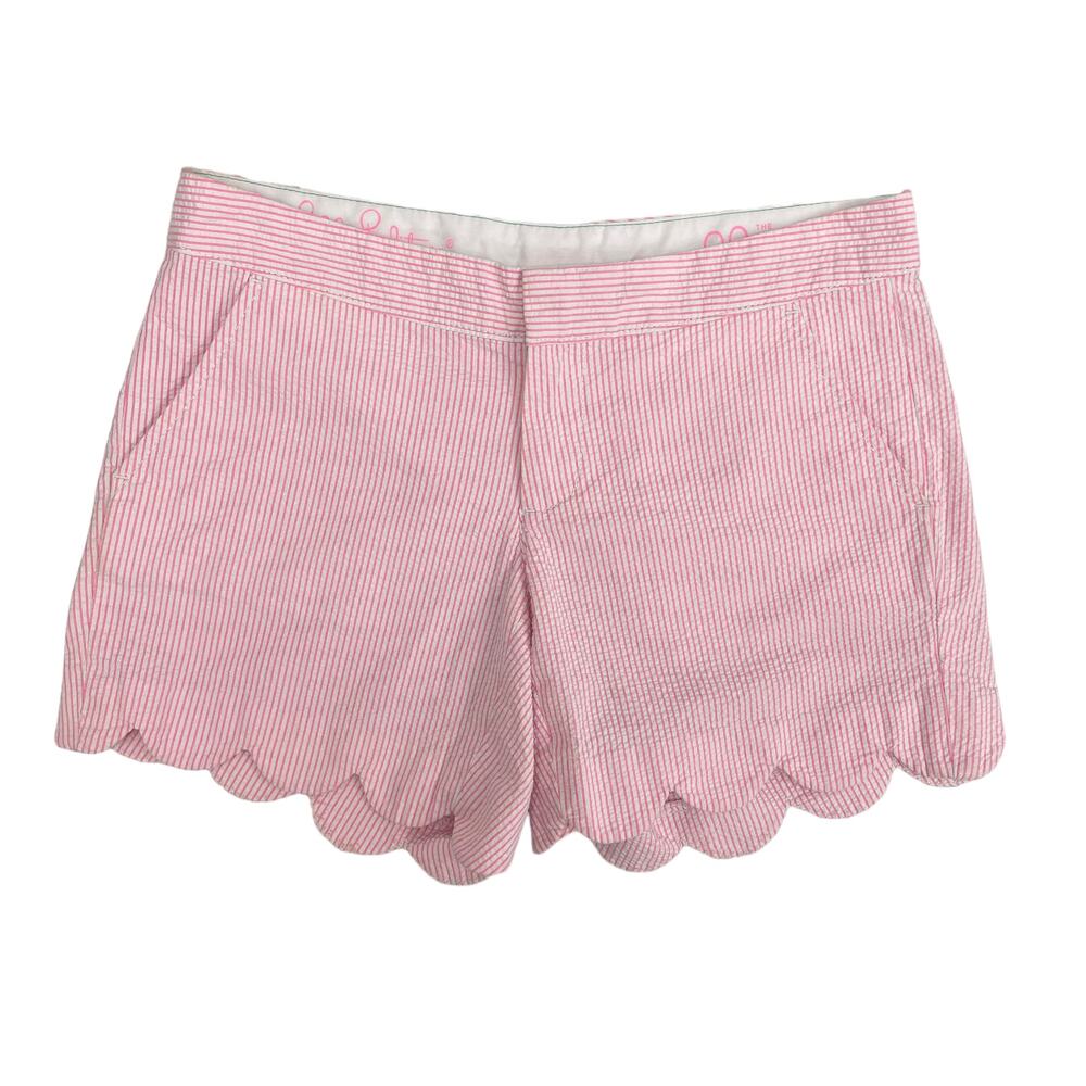 Lilly Pulitzer Seersucker Striped Buttercup Short Scallop Hem Pink White 00